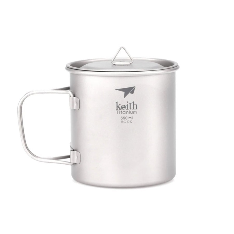 Keith Single Wall Titanium Mug with Folding Handle and Lid