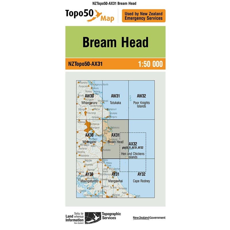 NZ Topo 50 Map AX31 Bream Head