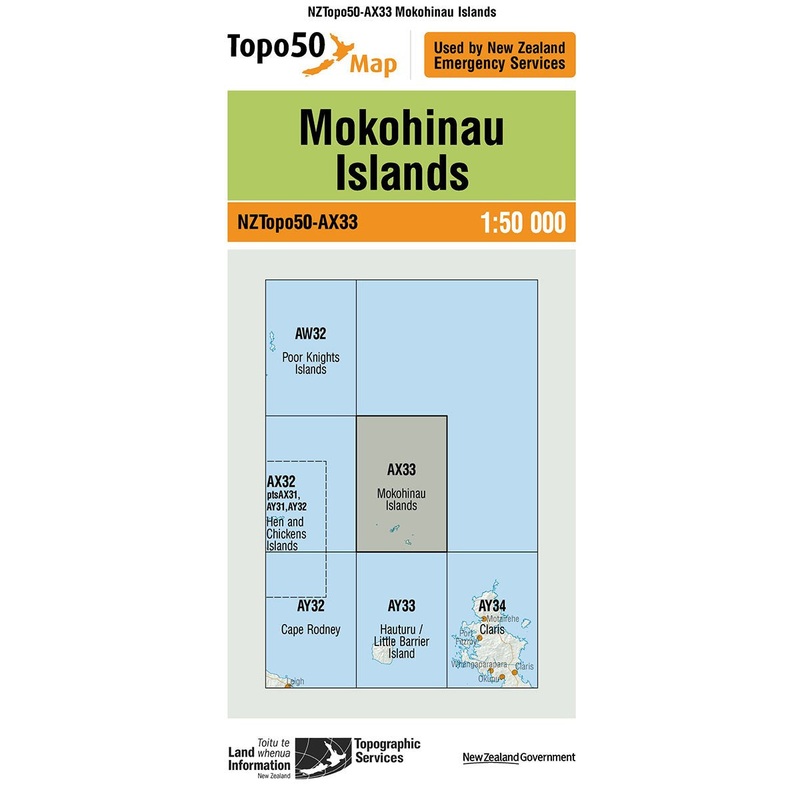 NZ Topo 50 Map AX33 Mokohinau Islands