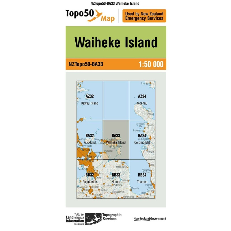 NZ Topo 50 Map BA33 Waiheke Island