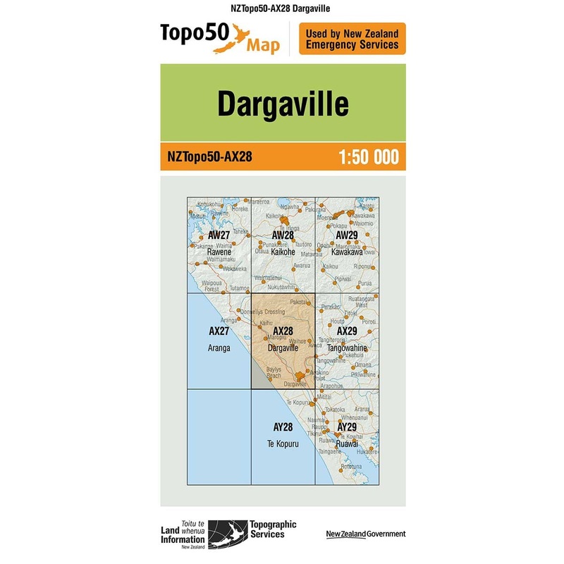 NZ Topo 50 Map AX28 Dargaville