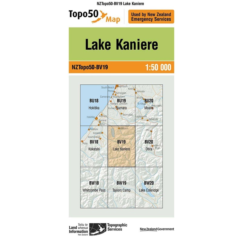 NZ Topo 50 Map BV19 Lake Kaniere