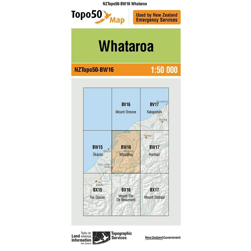 NZ Topo 50 Map BW16 Whataroa