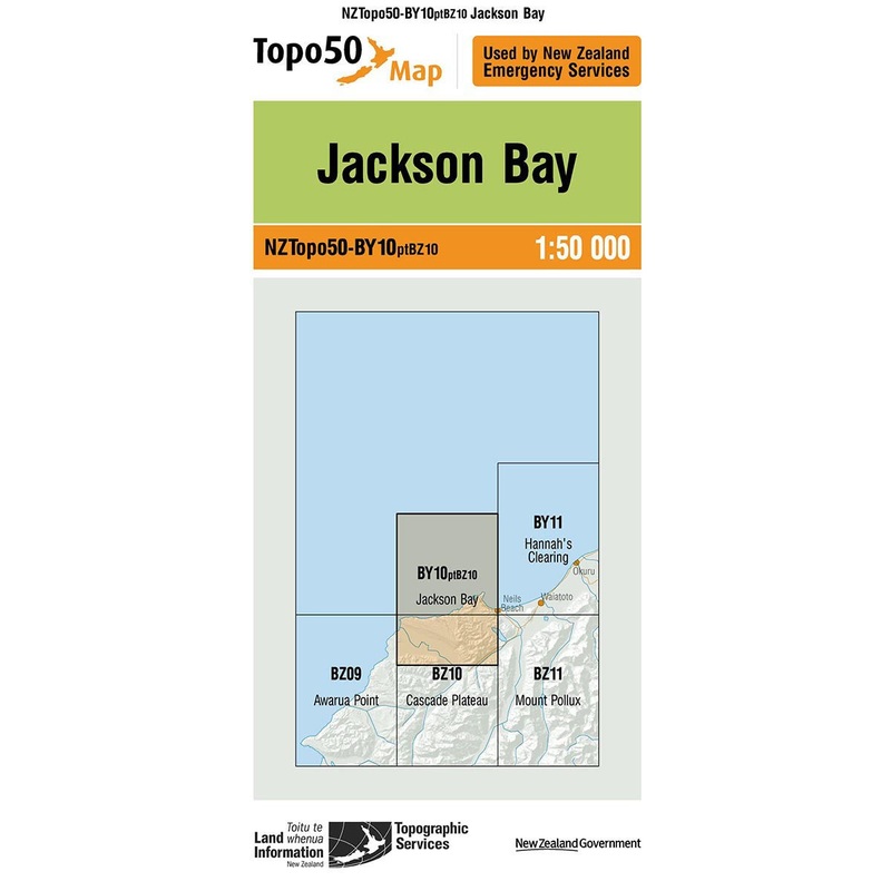 NZ Topo 50 Map BY10 Jackson Bay