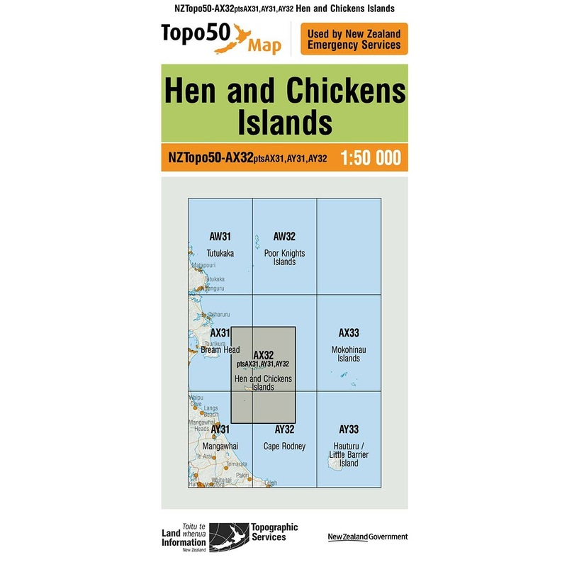 NZ Topo 50 Map AX32 Hen and Chickens Islands