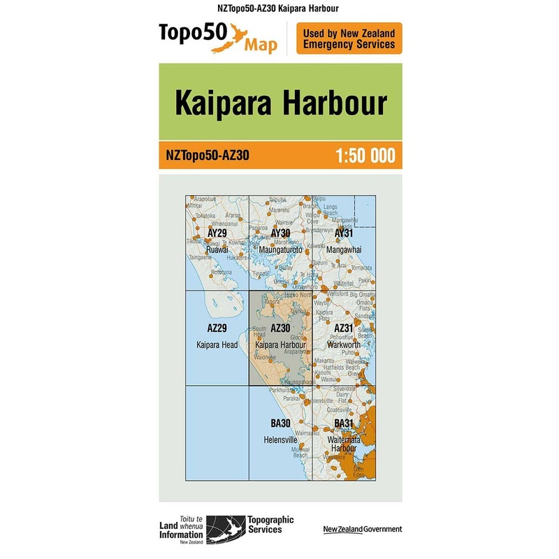 NZ Topo 50 Map AZ30 Kaipara Harbour
