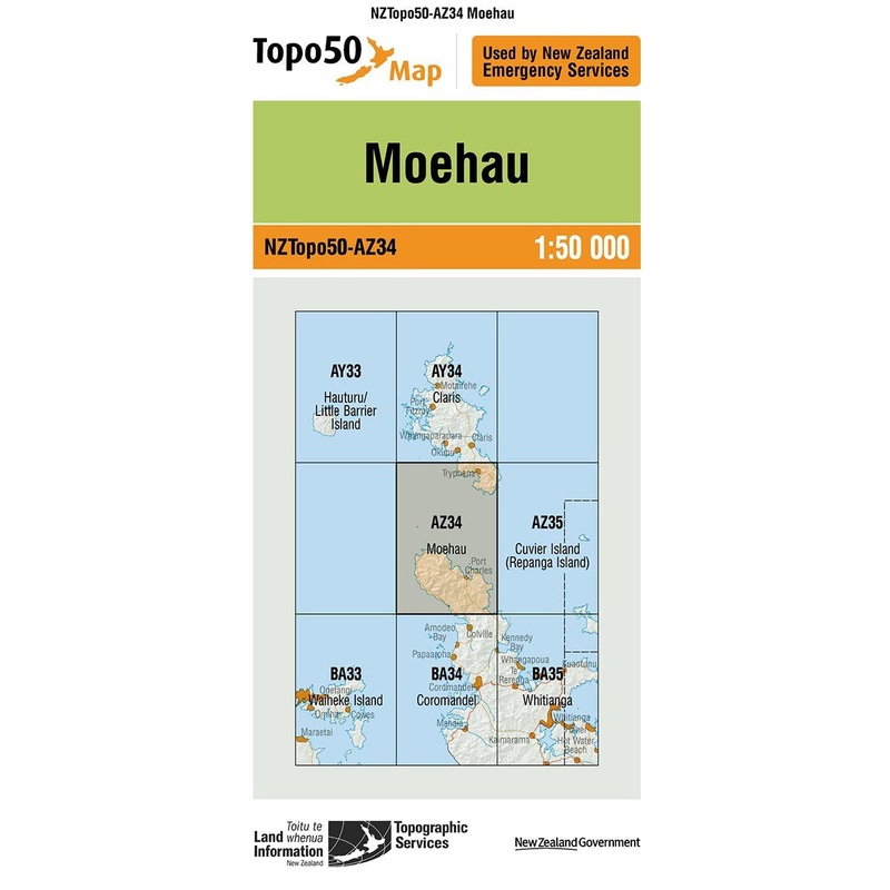 NZ Topo 50 Map AZ34 Moehau