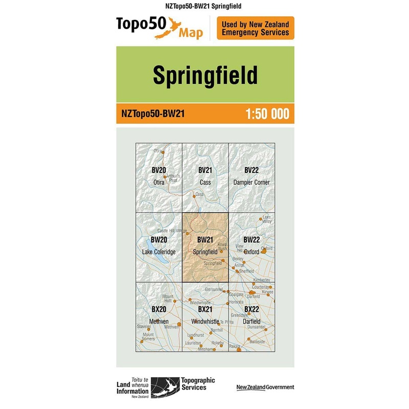 NZ Topo 50 Map BW21 Springfield