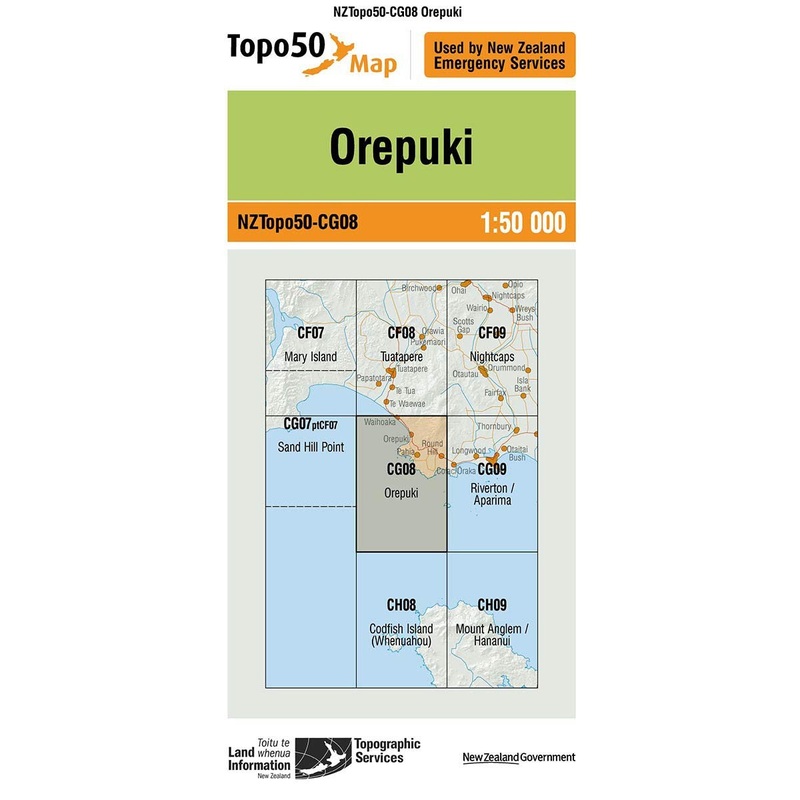 NZ Topo 50 Map CG08 Orepuki