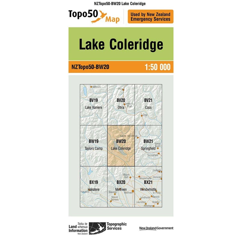 NZ Topo 50 Map BW20 Lake Coleridge