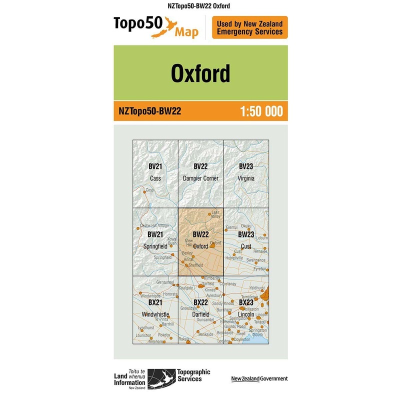 NZ Topo 50 Map BW22 Oxford