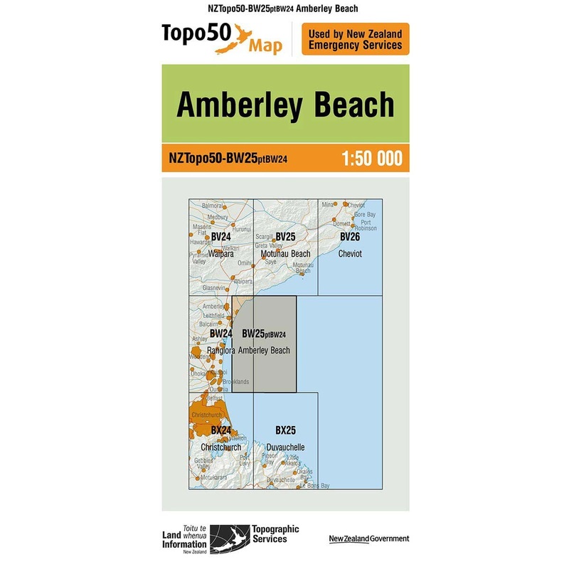 NZ Topo 50 Map BW25 Amberley Beach