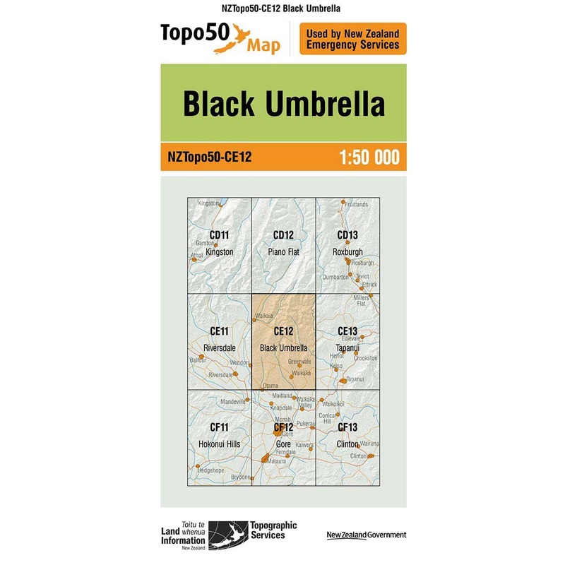NZ Topo 50 Map CE12 Black Umbrella